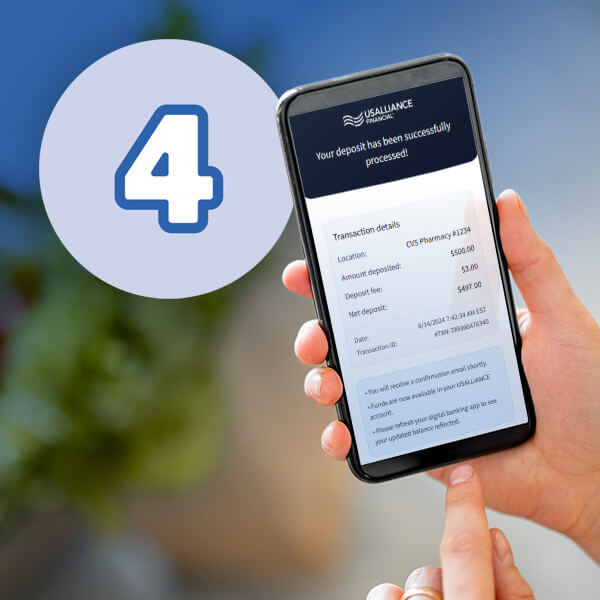 A successful deposit screen on your phone, step 4 icon ontop.