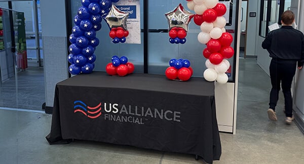 A USALLIANCE table set up outside the newly renovated branch.